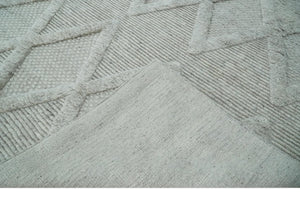 8x10 carved Texture Silver and Charcoal Geometrical hand knotted wool Area rug