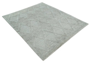 8x10 carved Texture Silver and Charcoal Geometrical hand knotted wool Area rug