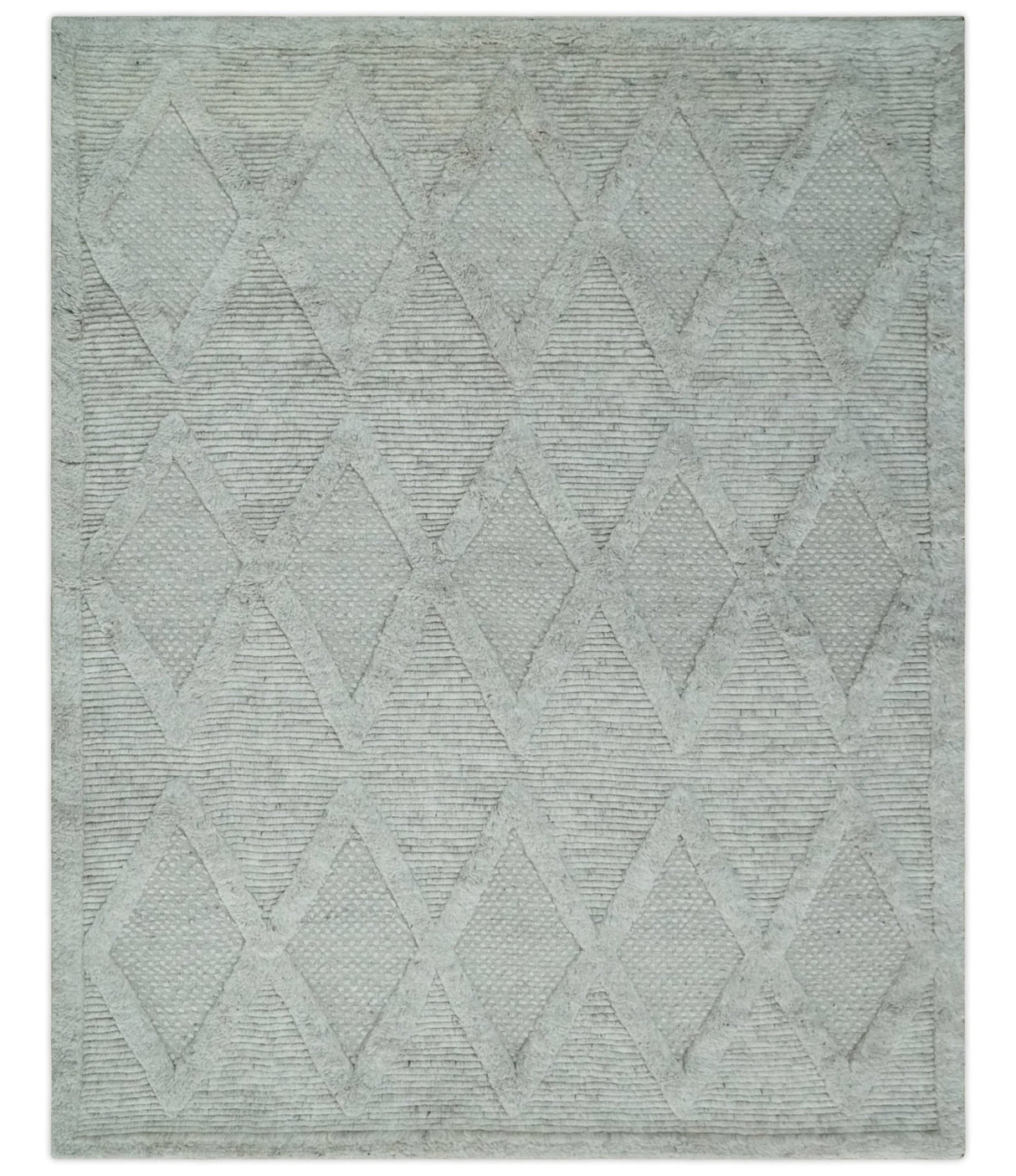 8x10 carved Texture Silver and Charcoal Geometrical hand knotted wool Area rug