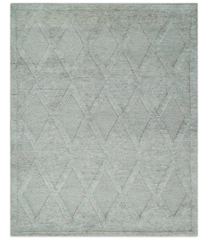 8x10 carved Texture Silver and Charcoal Geometrical hand knotted wool Area rug