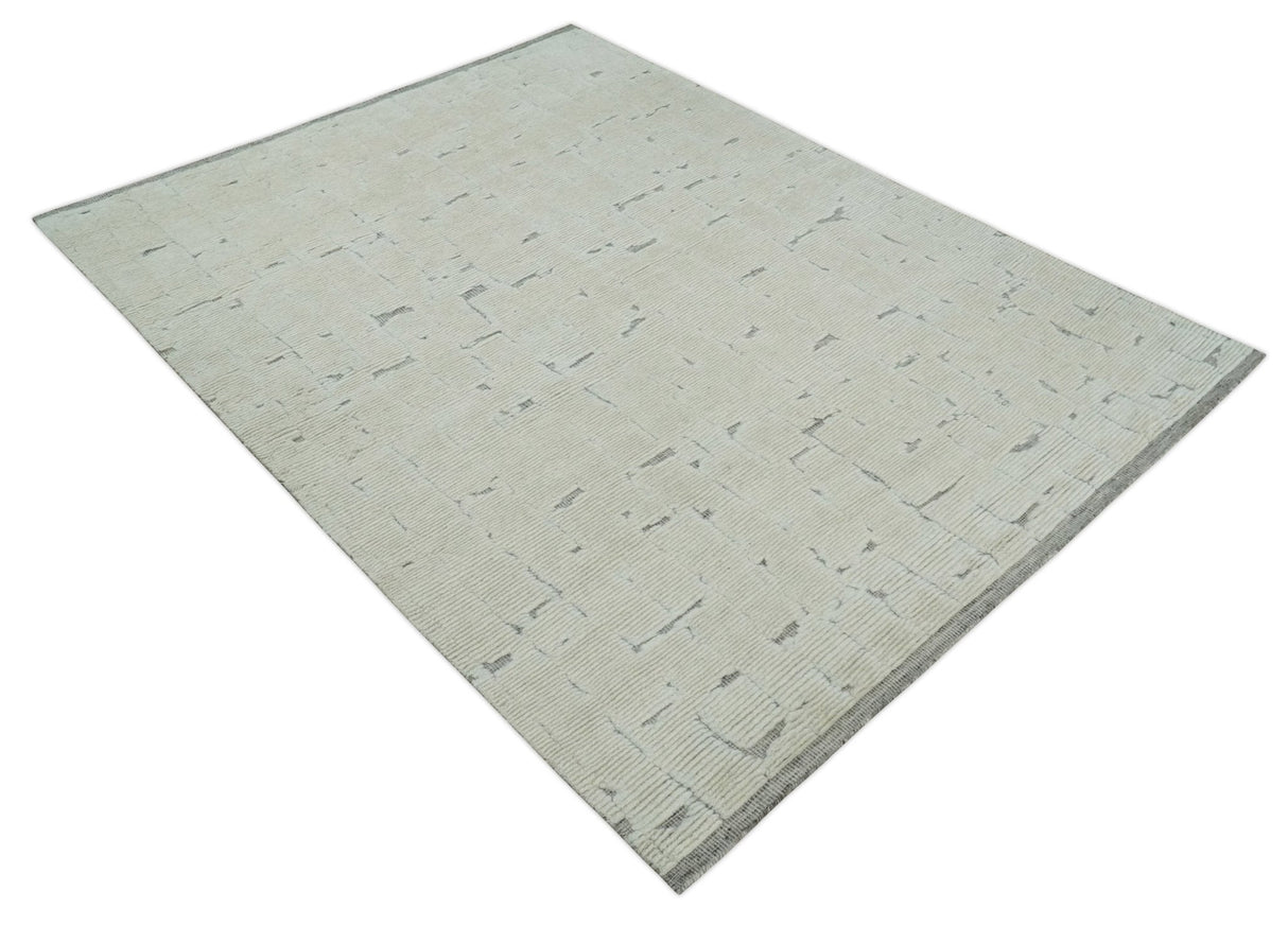 8x10 carved pattern Beige and Gray hand knotted wool rug