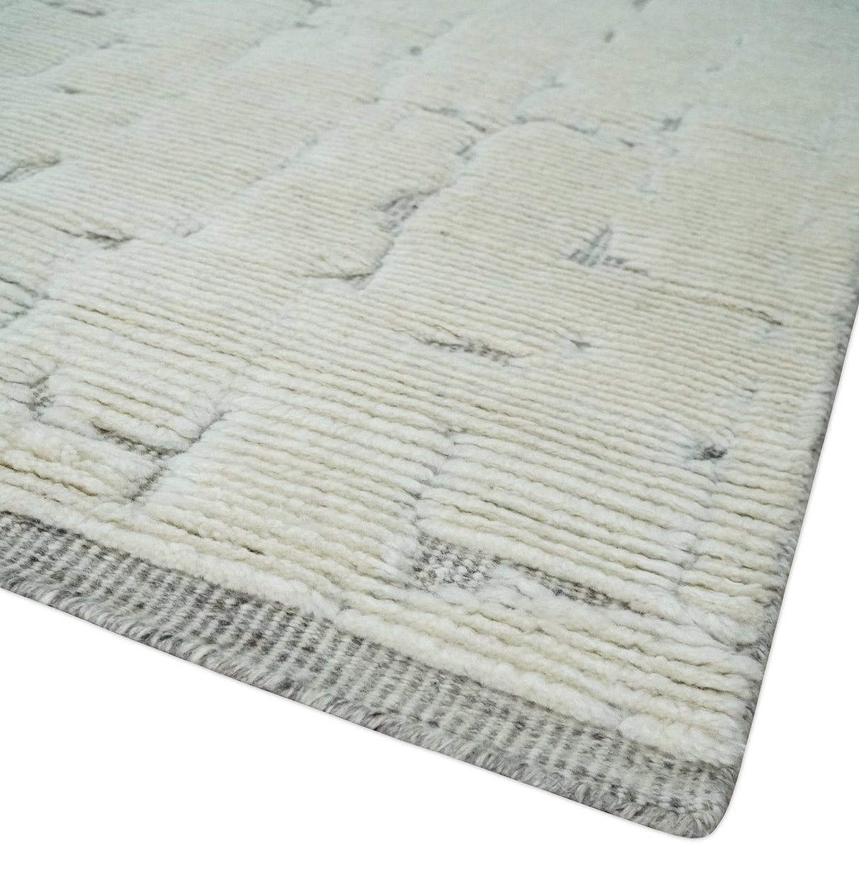 8x10 carved pattern Beige and Gray hand knotted wool rug