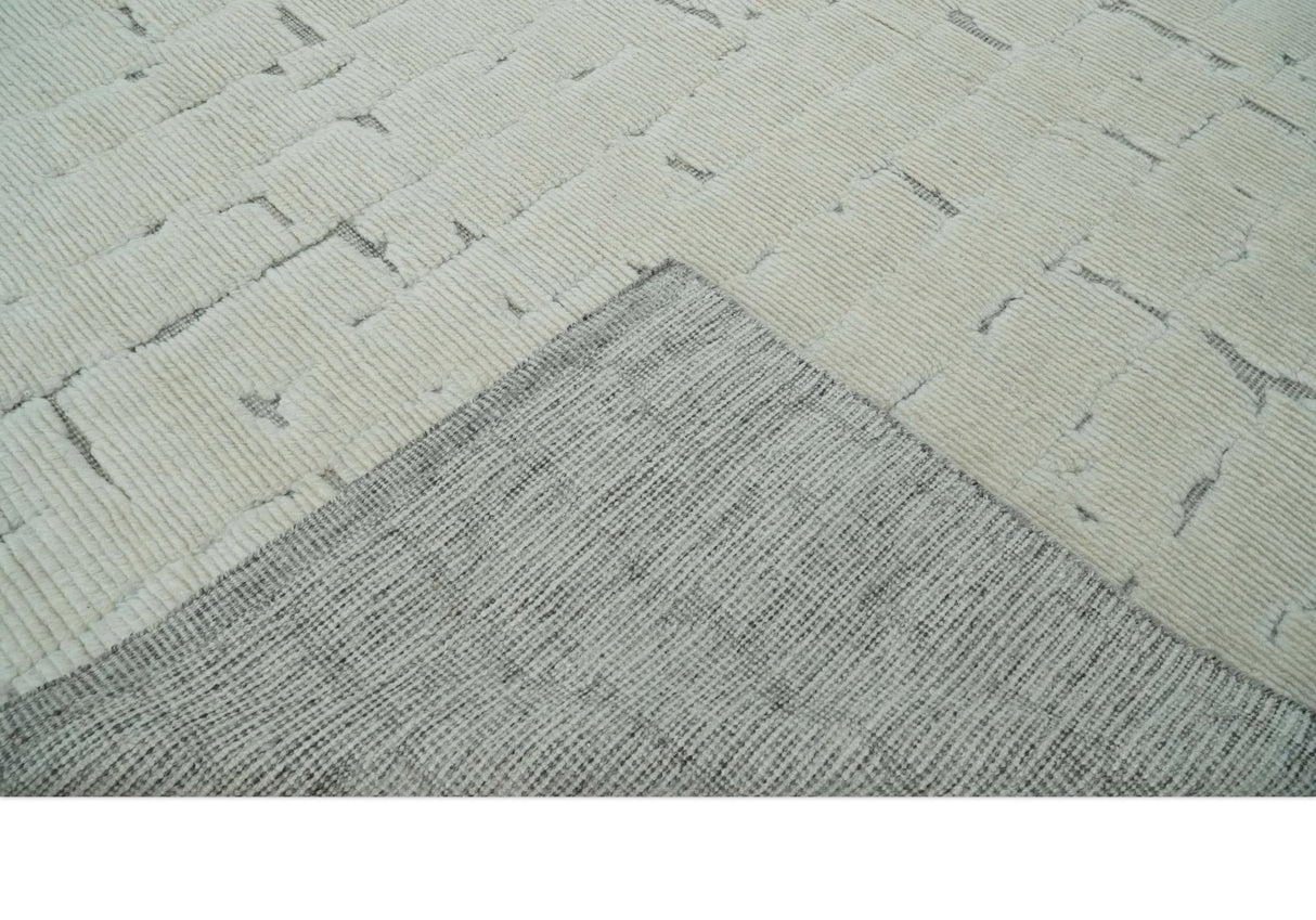 8x10 carved pattern Beige and Gray hand knotted wool rug