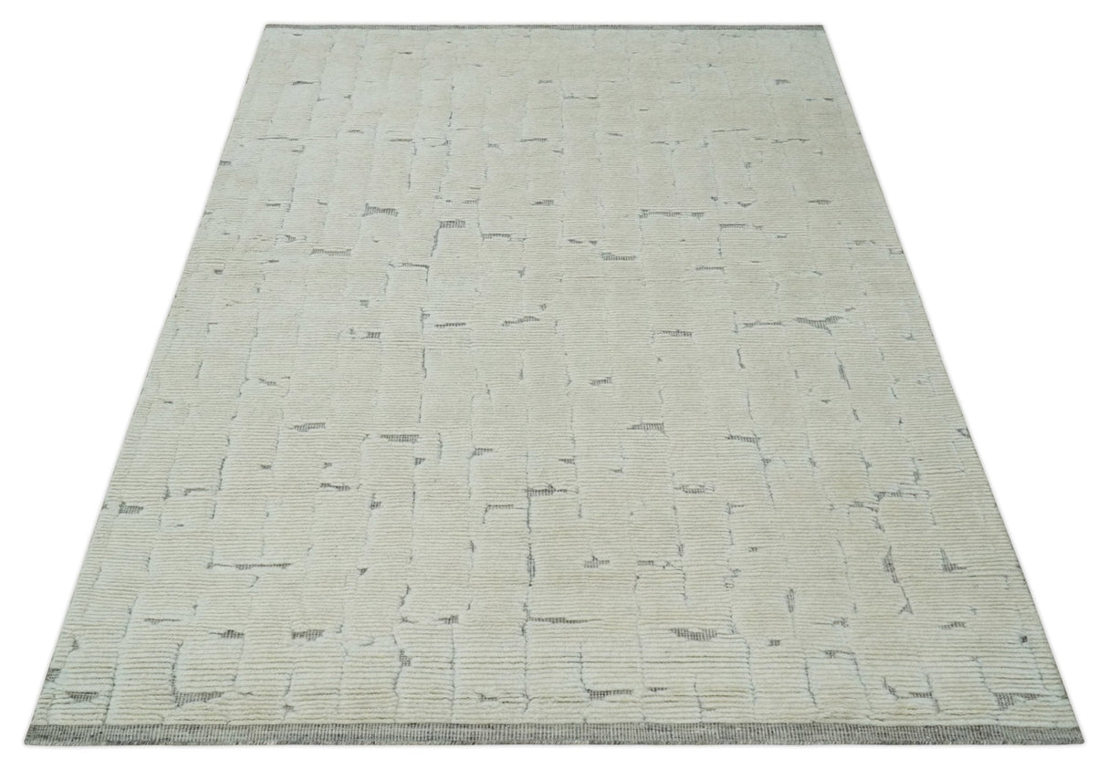 8x10 carved pattern Beige and Gray hand knotted wool rug