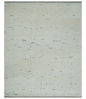 8x10 carved pattern Beige and Gray hand knotted wool rug