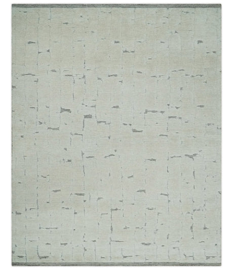 8x10 carved pattern Beige and Gray hand knotted wool rug
