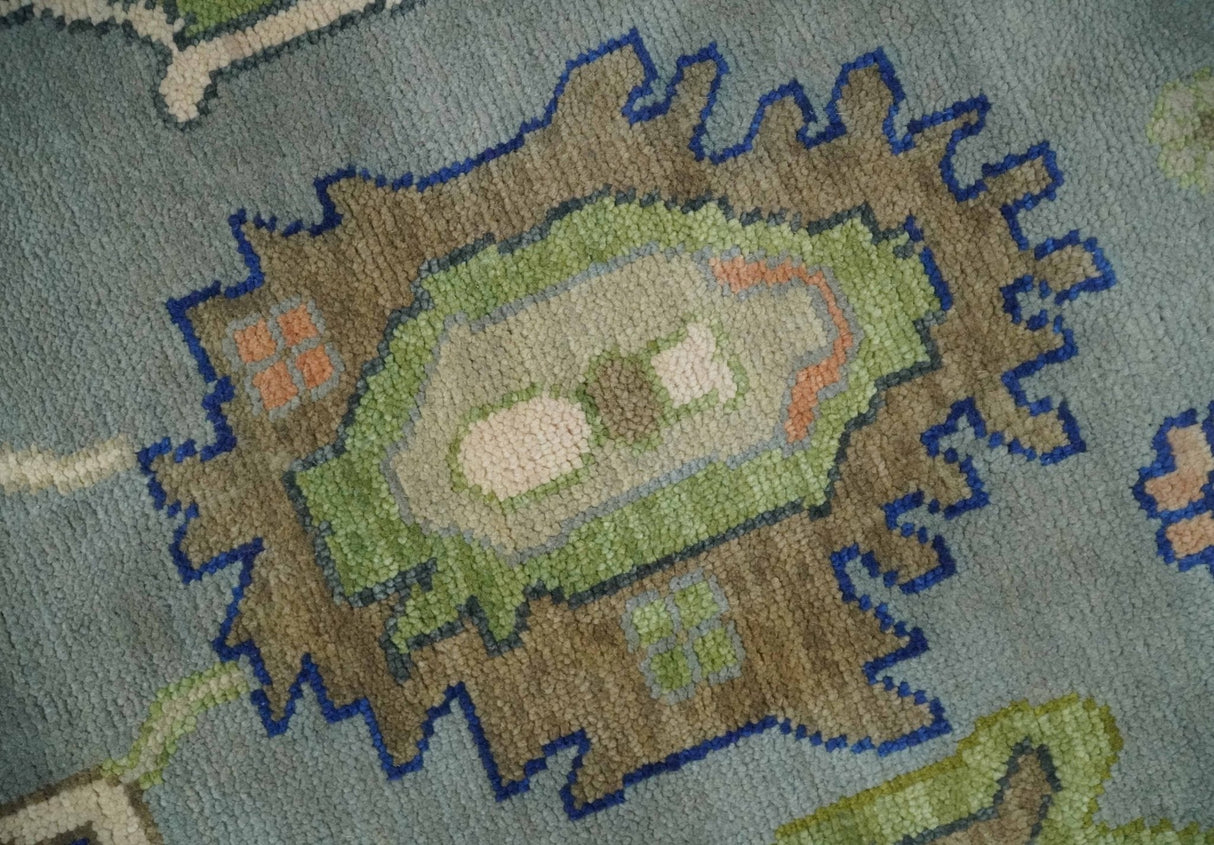 8x10 wool Vibrant Colorful Silver, Green and Light Peach Hand knotted Oushak Area Rug