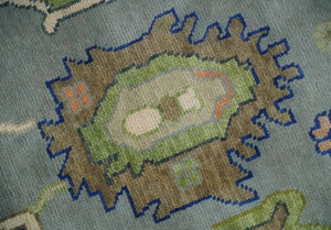 8x10 wool Vibrant Colorful Silver, Green and Light Peach Hand knotted Oushak Area Rug