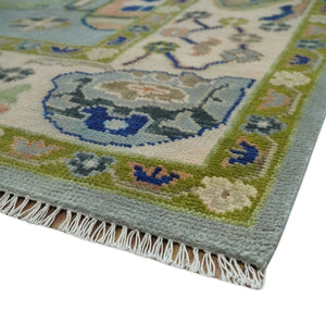 8x10 wool Vibrant Colorful Silver, Green and Light Peach Hand knotted Oushak Area Rug