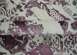 8x11 Beige and Dark Purple Modern Abstract Hand Knotted Wool Area Rug