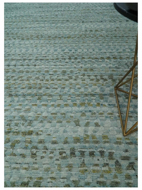 8x11 Contemporary Texture Blue, Silver and Green Hand knotted wool Area Rug