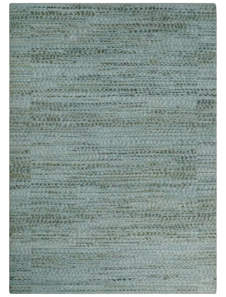 8x11 Contemporary Texture Blue, Silver and Green Hand knotted wool Area Rug