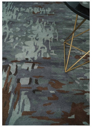 8x11 Gray, Silver and Brown Modern Abstract Hand Tufted wool and Art silk Area Rug