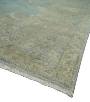 8x11 Hand Knotted Silver and Beige Traditional Wool Area Rug, Kids, Living Room and Bedroom Rug