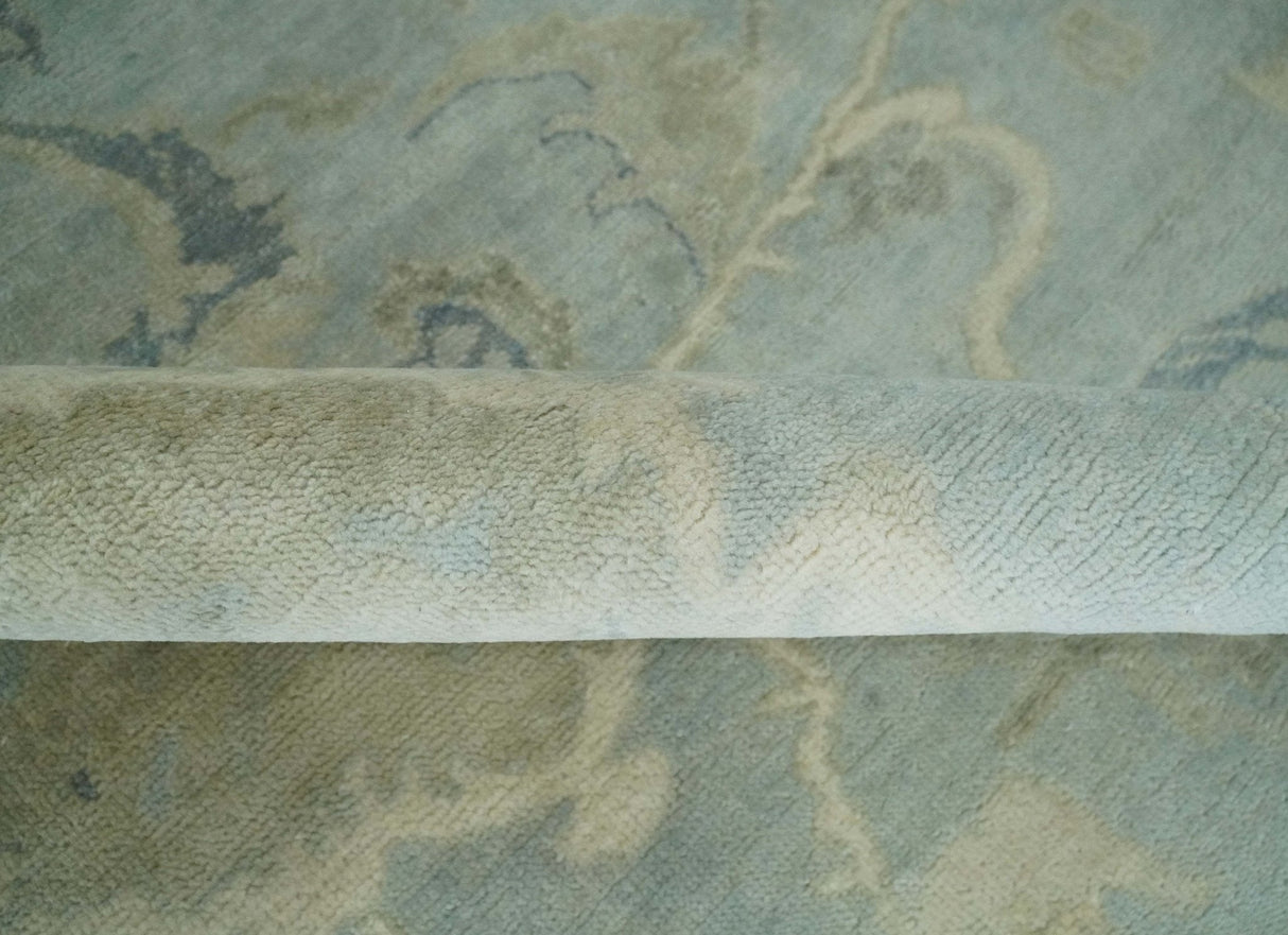 8x11 Hand Knotted Silver and Beige Traditional Wool Area Rug, Kids, Living Room and Bedroom Rug