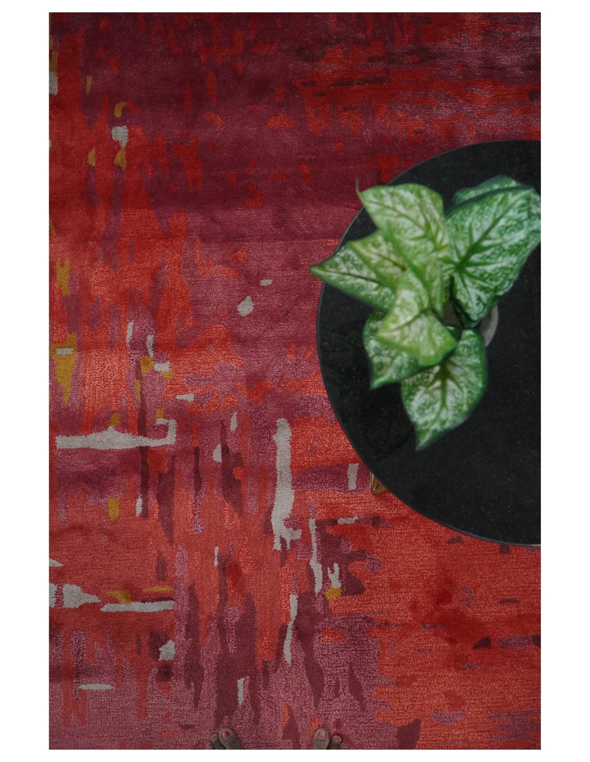 8x11 Red, Rust and Silver Modern Abstract Handmade Wool and Art Silk Area Rug | BAN1