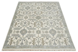 8x9 Hand Knotted Ivory and Silver Oriental Oushak Traditional Wool Area Rug