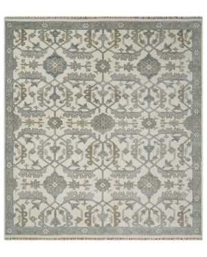 8x9 Hand Knotted Ivory and Silver Oriental Oushak Traditional Wool Area Rug