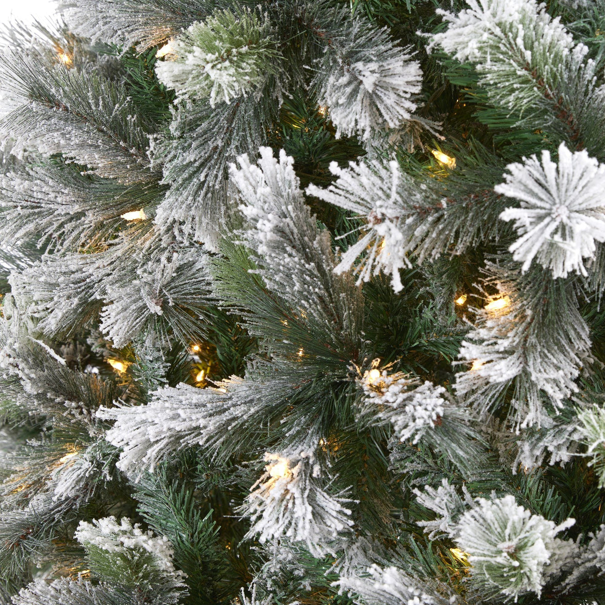 9’ Flocked Oregon Pine Artificial Christmas Tree with 600 Clear Lights and 1580 Bendable Branches