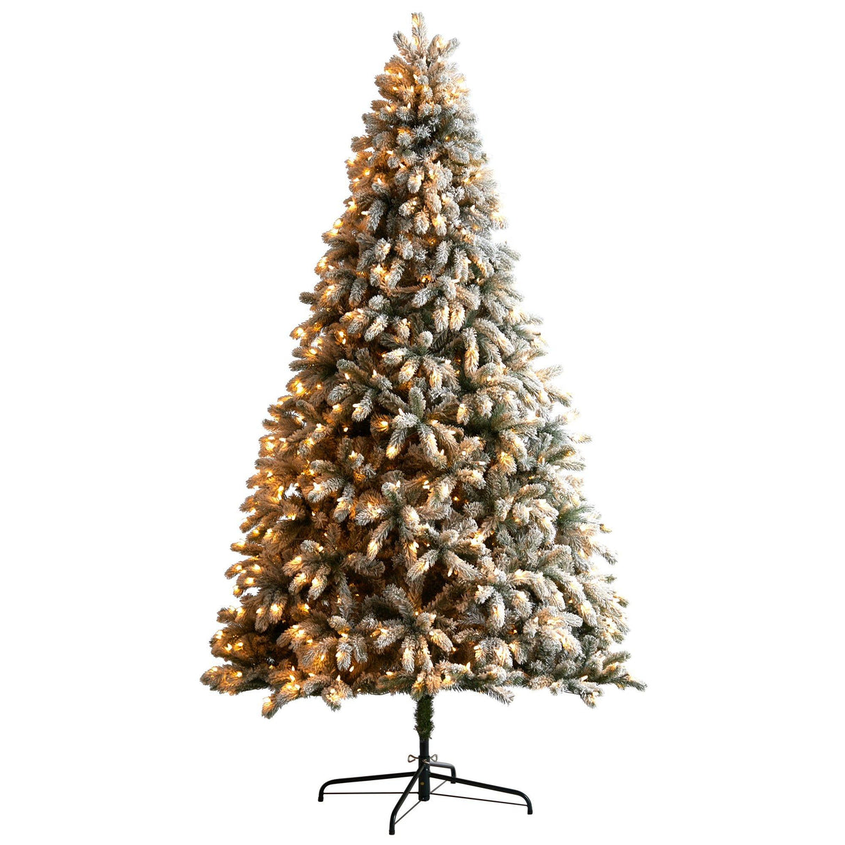 9’ Flocked South Carolina Spruce Christmas Tree with 850 Clear Lights and 2329 Bendable Branches