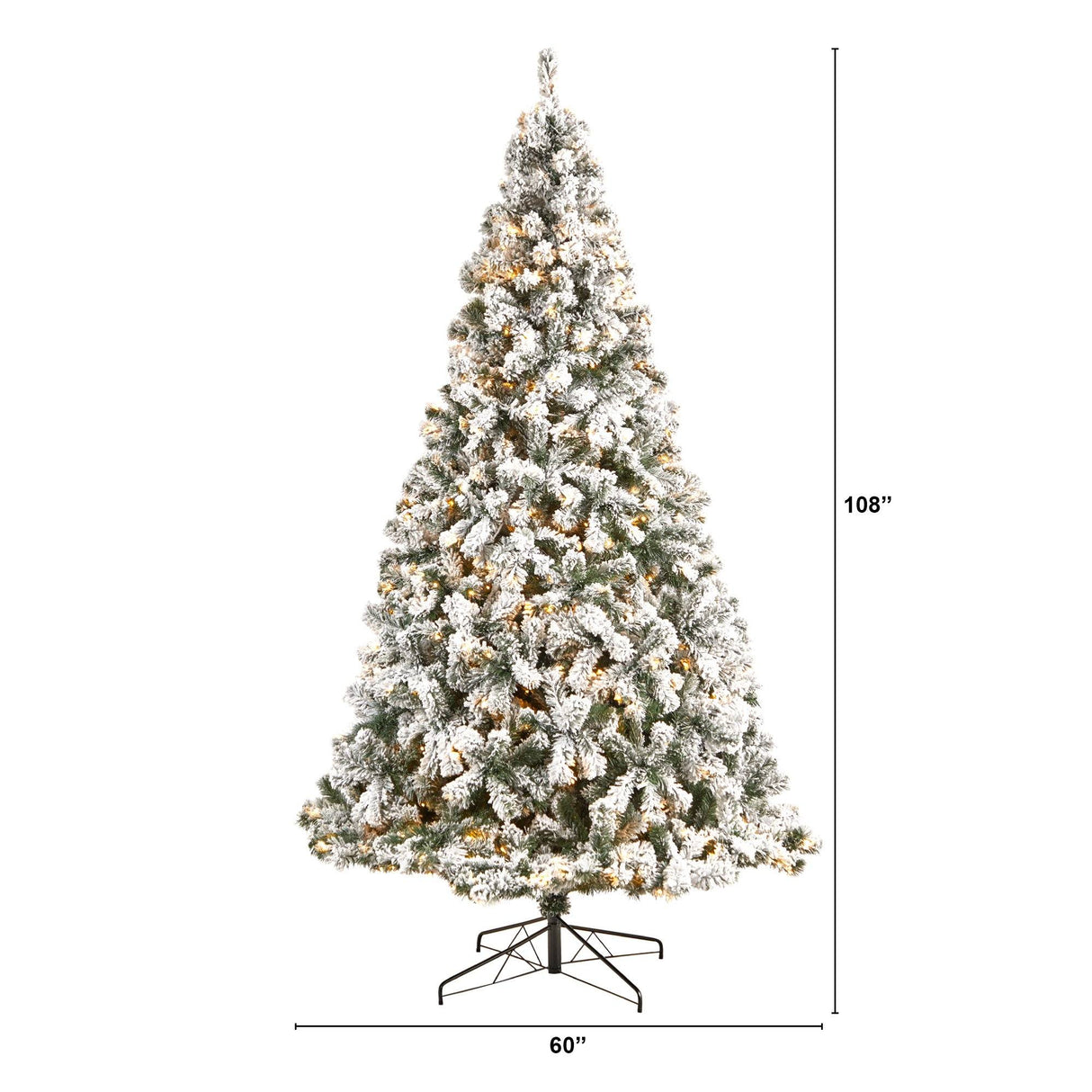 9' Flocked West Virginia Fir Christmas Tree with 650 Clear LED Lights and 1320 Bendable Branches