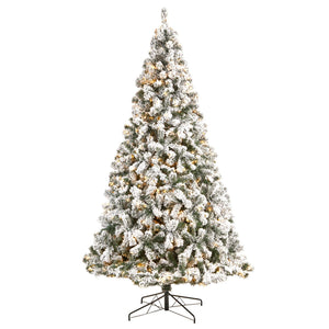 9' Flocked West Virginia Fir Christmas Tree with 650 Clear LED Lights and 1320 Bendable Branches