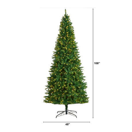 9’ Green Valley Fir Artificial Christmas Tree with 800 Clear LED Lights and 2093 Bendable Branches