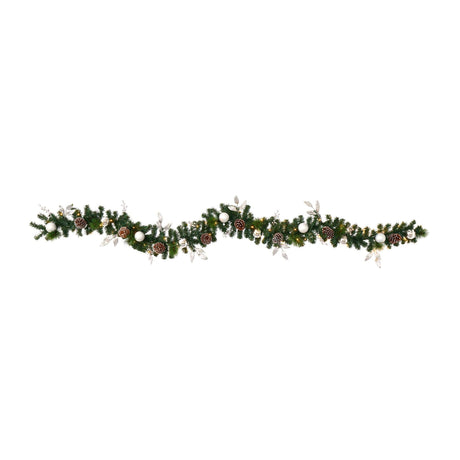 9’ Ornament and Pinecone Artificial Christmas Garland with 50 Clear LED Lights