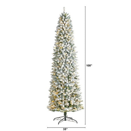 9’ Slim Flocked Montreal Fir Artificial Christmas Tree