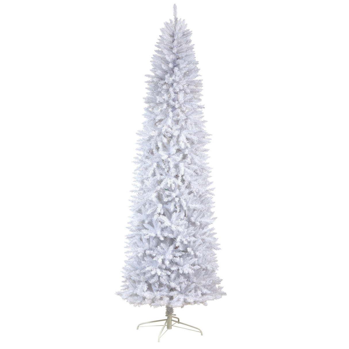 9’ Slim White Artificial Christmas Tree with 600 Warm White LED Lights and 1860 Bendable Branches