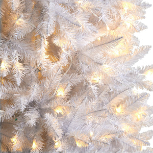 9’ Slim White Artificial Christmas Tree with 600 Warm White LED Lights and 1860 Bendable Branches