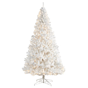 9' White Artificial Christmas Tree with 1860 Bendable Branches and 650 LED Lights