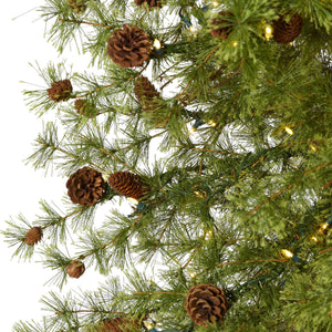 9' Wyoming Alpine Artificial Christmas Tree with 300 Clear (multifunction) LED Lights and Pine Cones on Natural Trunk