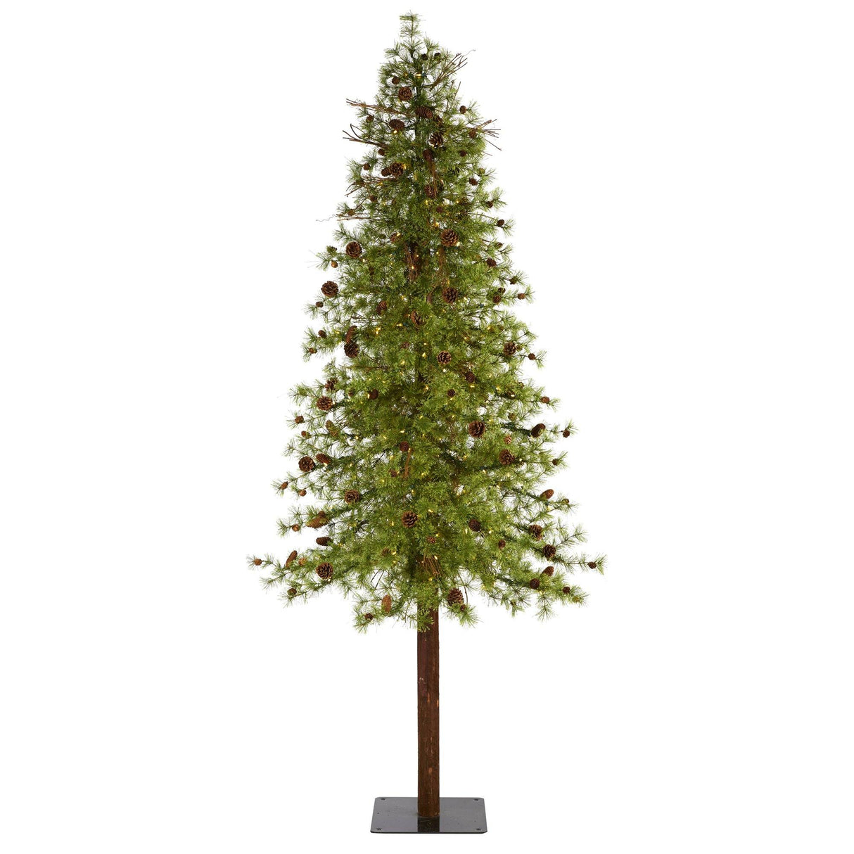 9' Wyoming Alpine Artificial Christmas Tree with 300 Clear (multifunction) LED Lights and Pine Cones on Natural Trunk