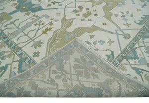 9.3x12.1 Hand Knotted Oriental Oushak Ivory, Brown and Beige Wool Area Rug