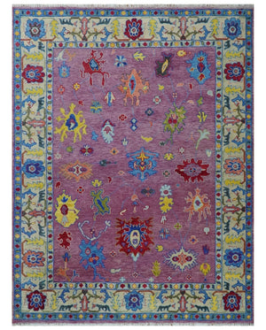 9x12 Antique Hand Knotted Purple, Beige and Blue Traditional Vintage Oushak Wool Rug | TRDCP1352912