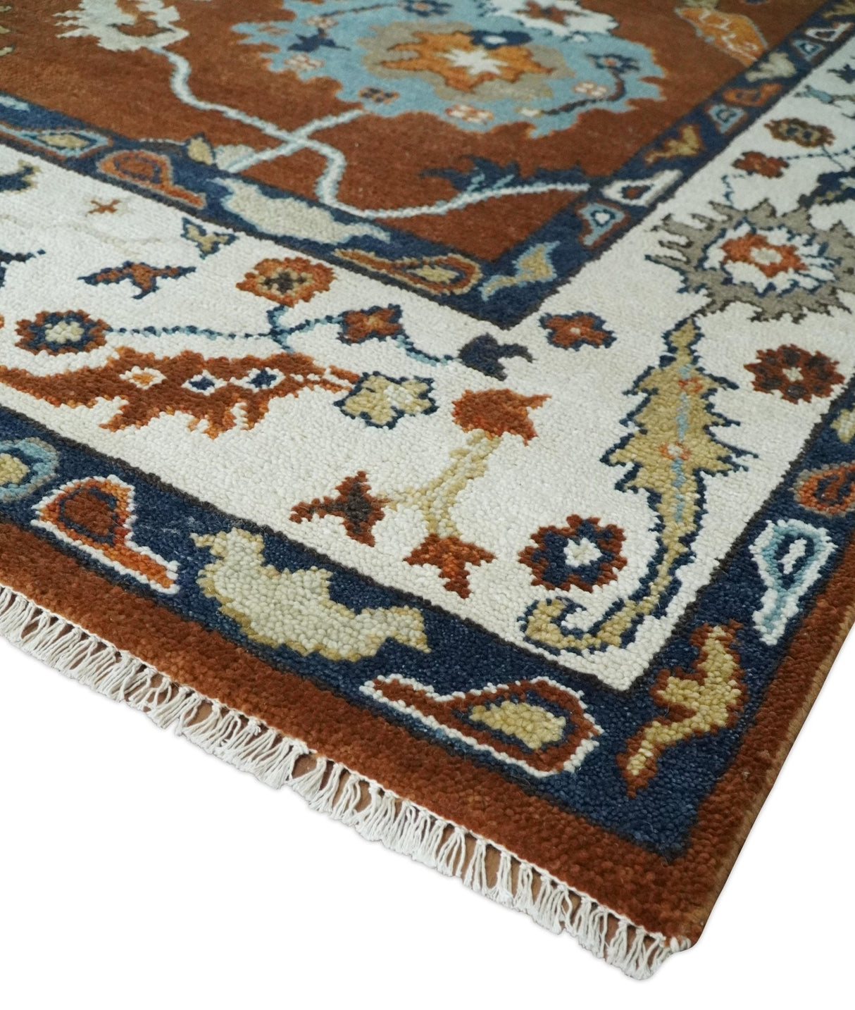 9x12 Antique Hand Knotted Rust and Ivory Traditional Vintage Persian Oushak Wool Rug | TRDCP975912