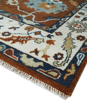 9x12 Antique Hand Knotted Rust and Ivory Traditional Vintage Persian Oushak Wool Rug | TRDCP975912