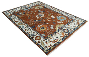 9x12 Antique Hand Knotted Rust and Ivory Traditional Vintage Persian Oushak Wool Rug | TRDCP975912