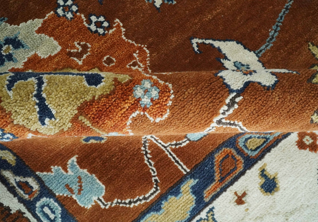 9x12 Antique Hand Knotted Rust and Ivory Traditional Vintage Persian Oushak Wool Rug | TRDCP975912