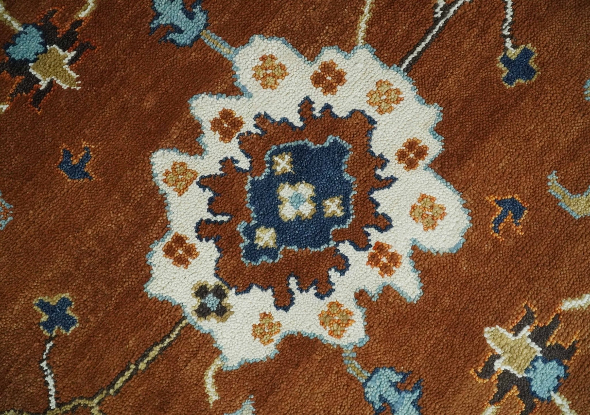 9x12 Antique Hand Knotted Rust and Ivory Traditional Vintage Persian Oushak Wool Rug | TRDCP975912