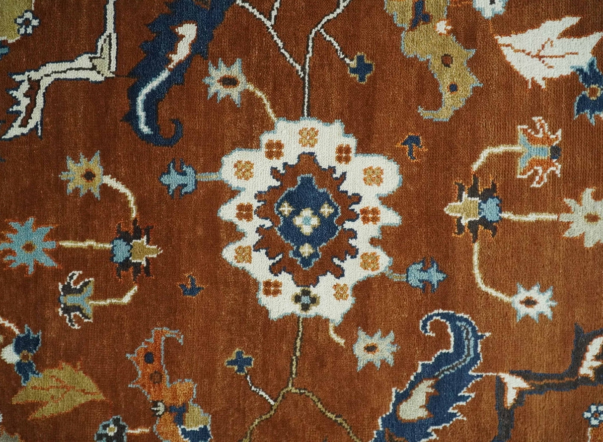 9x12 Antique Hand Knotted Rust and Ivory Traditional Vintage Persian Oushak Wool Rug | TRDCP975912