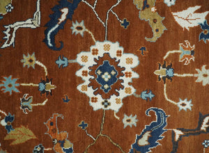 9x12 Antique Hand Knotted Rust and Ivory Traditional Vintage Persian Oushak Wool Rug | TRDCP975912