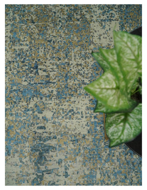 9x12 Fine Hand knotted Bue and Beige Traditional Modern Abstract Wool and Bamboo Silk Area Rug | TRDCP675912