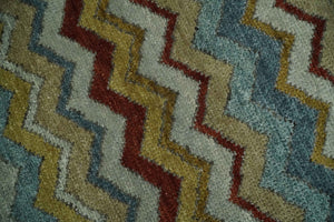 9x12 Gray, Maroon, Ivory and Mustard Stripes Pattern Hand knotted wool Area Rug