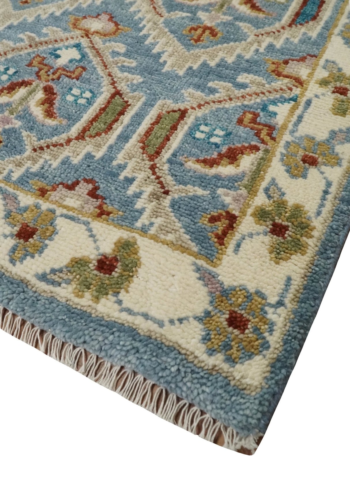 9x12 Hand Knotted Antique Blue, Beige and Rust Traditional Persian Oushak Wool Rug | TRDCP714
