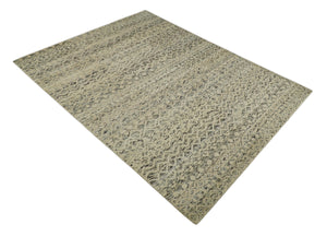 9x12 Hand Knotted Beige and Brown Modern Contemporary Southwestern Tribal Trellis Recycled Silk Area Rug | OP18