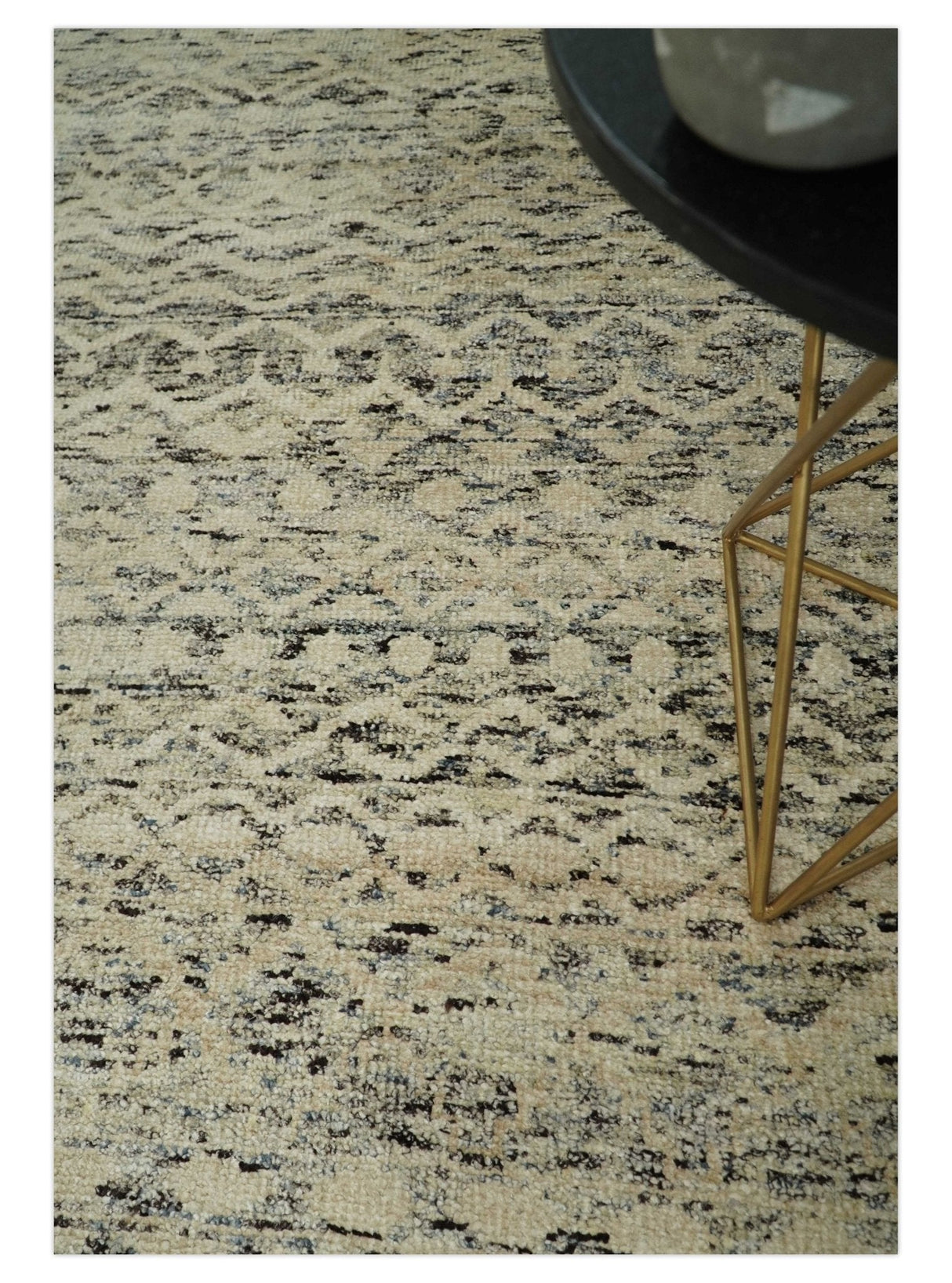 9x12 Hand Knotted Beige and Brown Modern Contemporary Southwestern Tribal Trellis Recycled Silk Area Rug | OP18