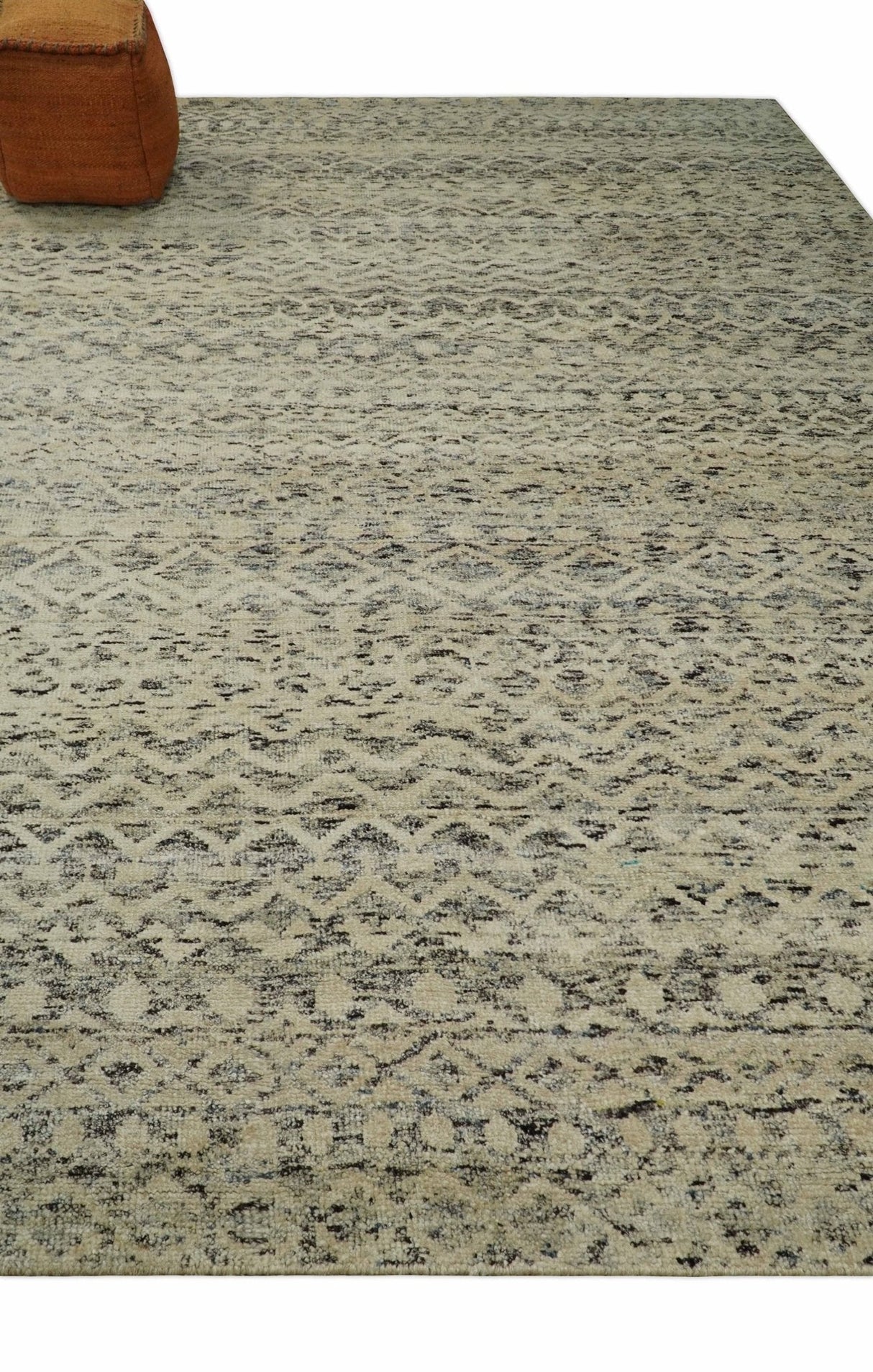 9x12 Hand Knotted Beige and Brown Modern Contemporary Southwestern Tribal Trellis Recycled Silk Area Rug | OP18