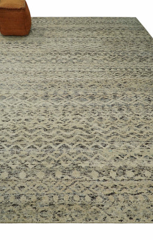 9x12 Hand Knotted Beige and Brown Modern Contemporary Southwestern Tribal Trellis Recycled Silk Area Rug | OP18